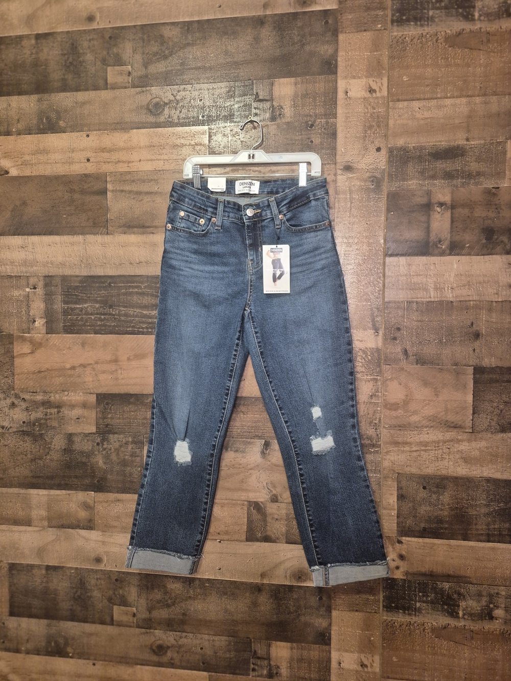 Denizen from Levi's Cropped Distressed Dark Mid Rise Slim Boyfriend Jeans Size 2